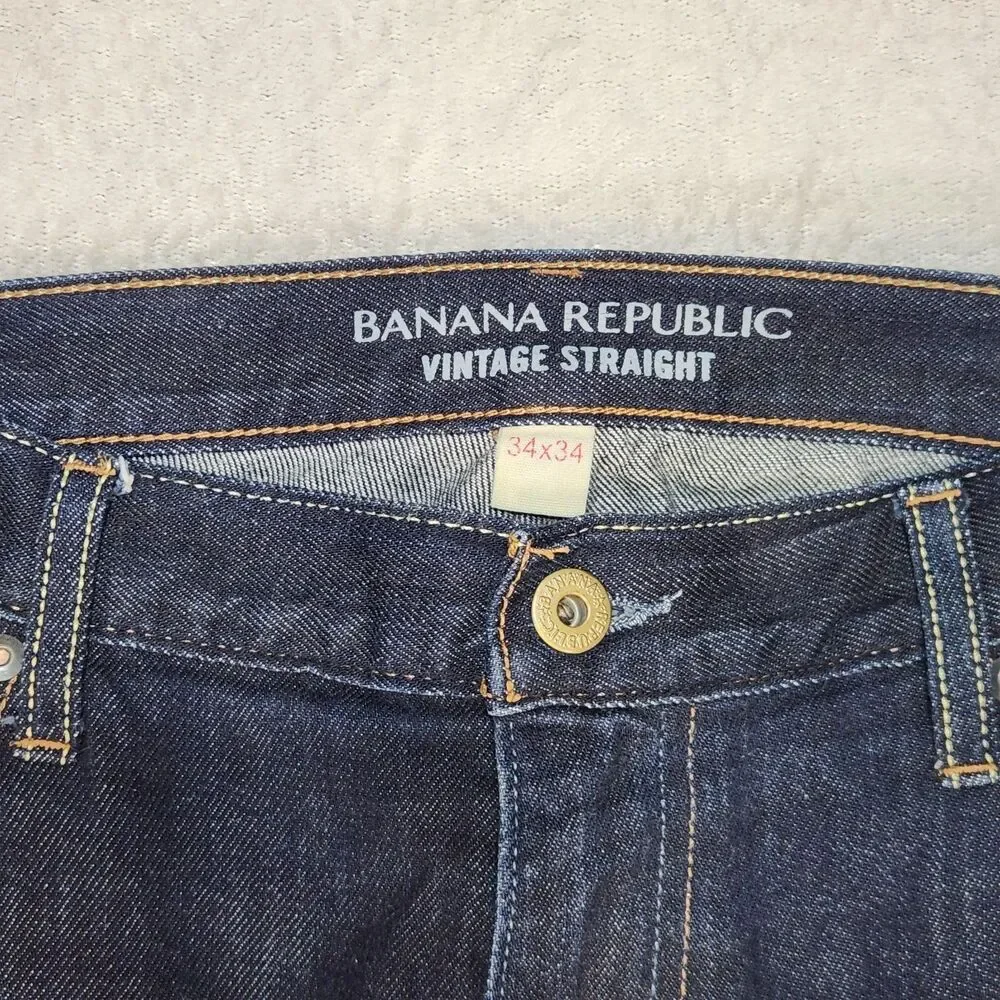 Banana Republic Mens 34x32 Vintage Straight Denim Jeans Dark Wash Cotton